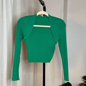 Long-sleeve Ribbed Knit Cropped Top - Size M